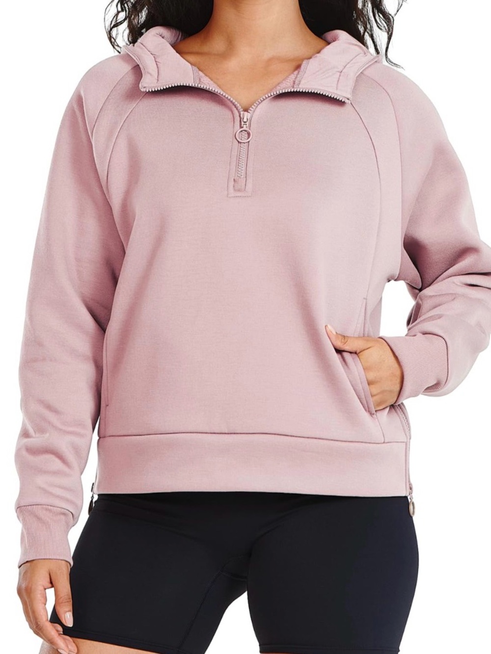Women's Hoodies Fleece Quarter Zipper Sweatshirts Fall - Dusty Pink